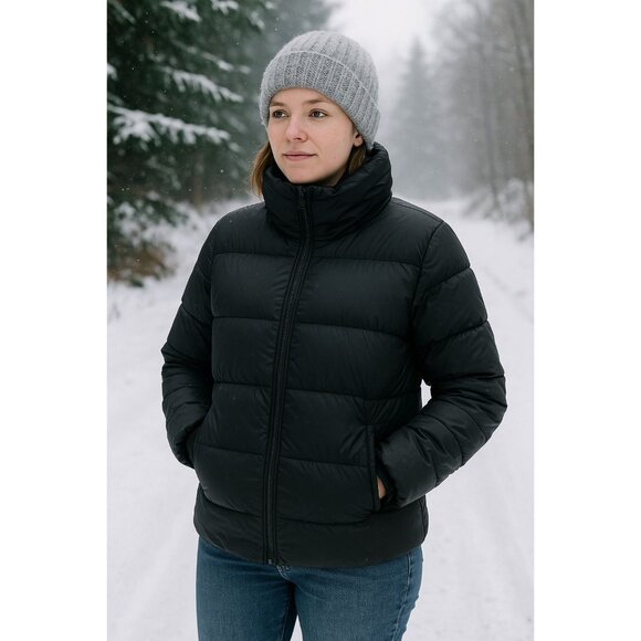 Old Navy Womens Black Puffer Jacket M Warm Quilted Zip Coat Winter Outerwear Cas - Picture 1 of 9